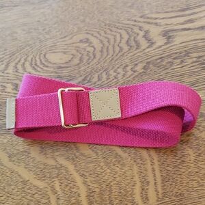 Magenta Pink Canvas Belt with Gold Hardware & Tan Accents - Size: OS (41 1/2"L)